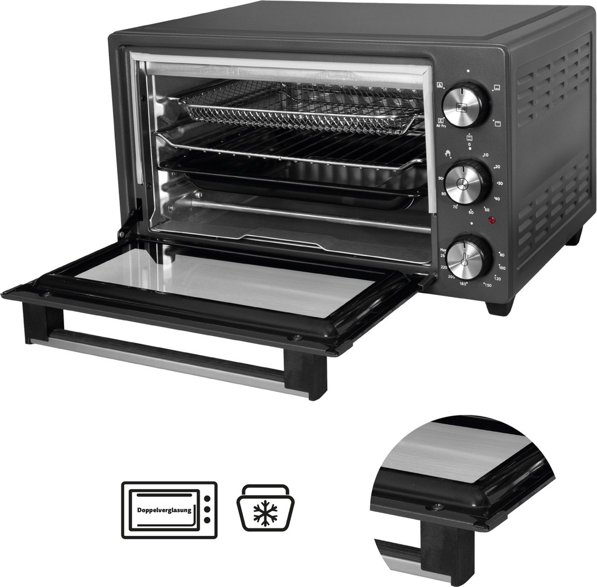 ICQN Mini Oven met Airfryer 20L Vrijstaand Hetelucht Friteuse Convectiefunctie...