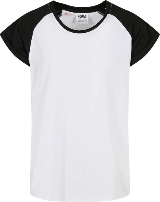 Tshirt Kinder Urban Classics - Kids 134/140- Contrast Raglan Wit/ Zwart