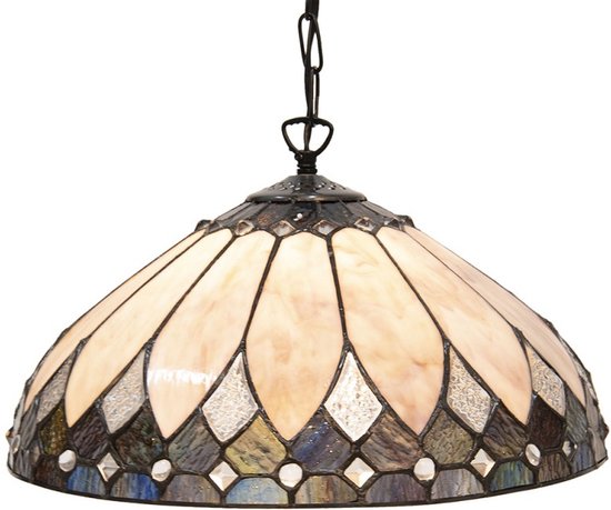 LumiLamp Hanglamp Tiffany Ø 40 cm E27/max 1*60W Beige, Bruin Glas in lood Art Deco Hanglamp Eettafel Hanglampen Eetkamer