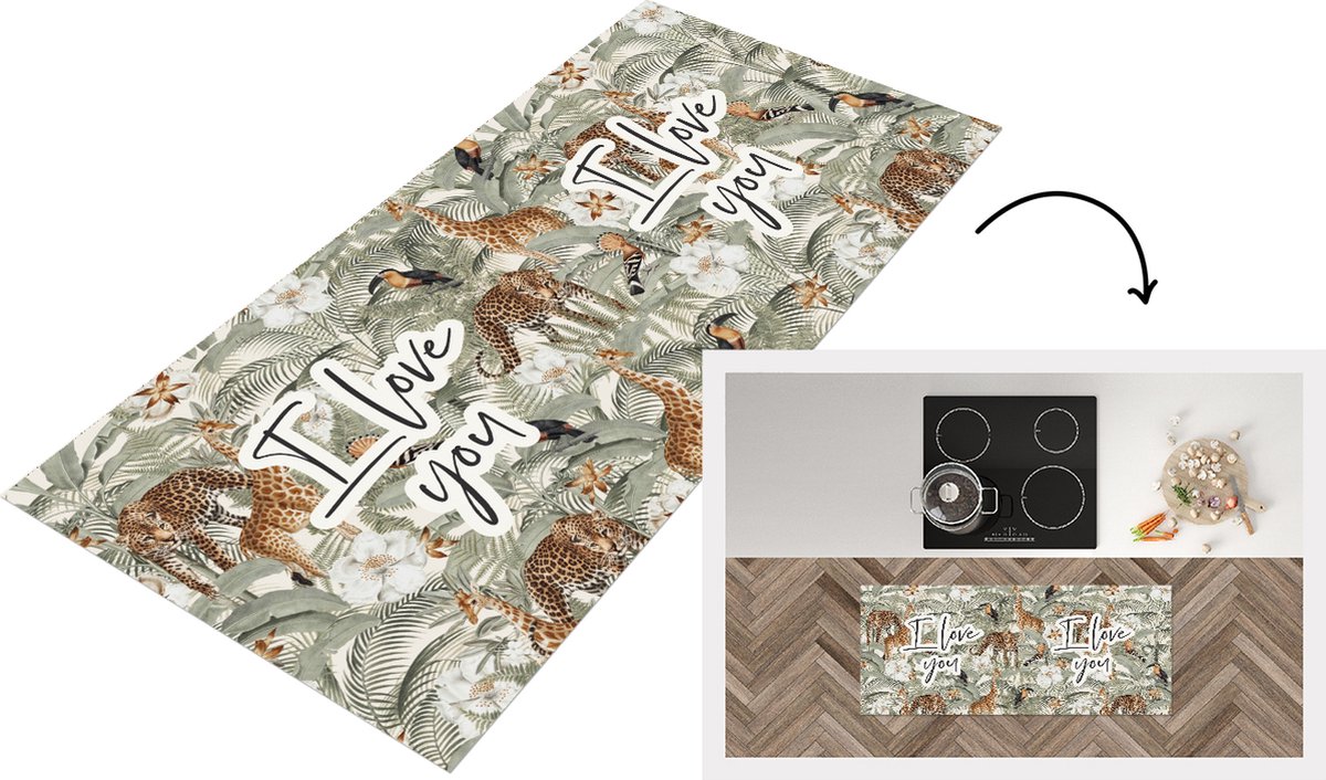 KitchenYeah Keukenloper - Loper keuken - I love you - Quotes - Spreuken - Liefde - 120x50 cm - Keukenloper vinyl Multicolor