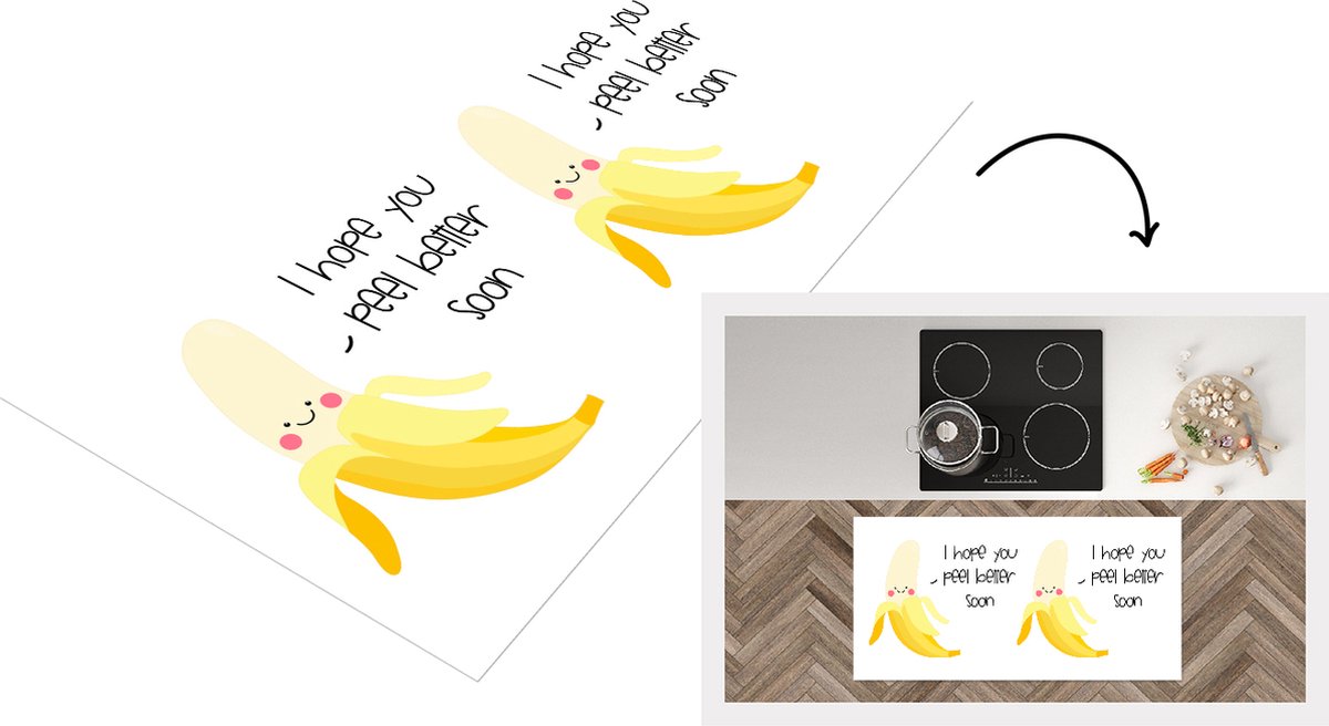 KitchenYeah Keukenloper - Loper keuken - Beterschap - Quote - Banaan - 120x60 cm - Keukenloper vinyl Multicolor