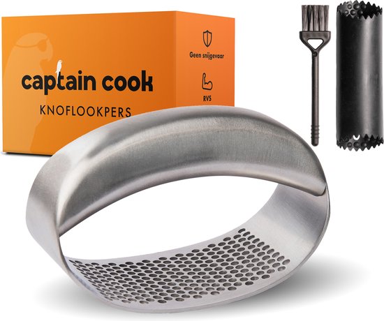 Captain cook knoflookpers - inclusief kookboek knoflookroller en knoflookborstel- gemberpers