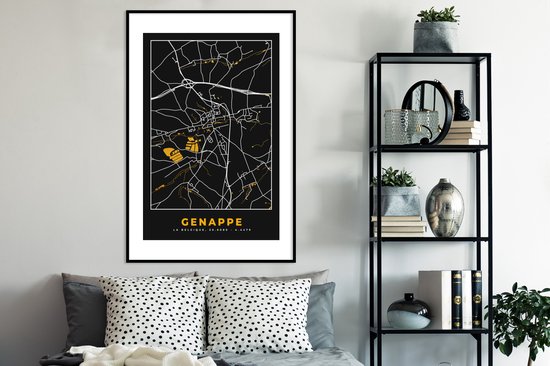 Fotolijst incl. Poster - Genappe - Plattegrond - Goud - Kaart - Stadskaart - 80x120 cm - Posterlijst