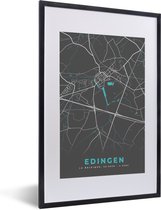 Fotolijst incl. Poster - Stadskaart – Grijs - Kaart – Edingen – België – Plattegrond - 40x60 cm - Posterlijst