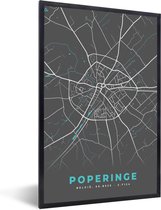 Fotolijst incl. Poster - Plattegrond – Poperinge – Blauw – Stadskaart - Kaart - België - 40x60 cm - Posterlijst