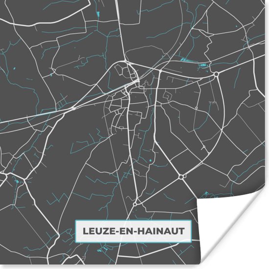 Poster Carte Leuze et Hainaut Blauw Plan de ville Carte 50x50