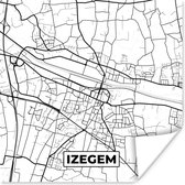 Poster Stadskaart – Zwart Wit - Kaart – Izegem – België – Plattegrond - 50x50 cm