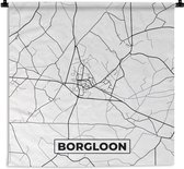 Wandkleed - Wanddoek - Stadskaart – Zwart Wit - Kaart – Borgloon – België – Plattegrond - 90x90 cm - Wandtapijt