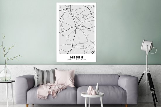 Affiche België – Messines – City Map – Map – Zwart Wit – Carte - 80x120 cm