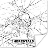 Poster Zwart Wit – België – Plattegrond – Stadskaart – Kaart – Herentals - 100x100 cm XXL