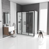 Cabine de douche rectangulaire Aurlane 170x90x205cm - blanche avec profilés noir mat et receveur bas - INFINITY LOW