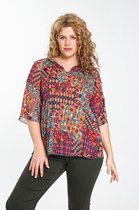 Paprika Dames Hemd met een patchwork van retromotieven - Blouse - Maat 52