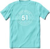 51th Happy Birthday T-shirt | Vintage 1971 Aged to Perfection | 51 jaar Abraham en Sarah verjaardag cadeau | Grappig feest shirt Heren – Dames – Unisex kleding | - Licht Blauw - M