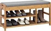 Mara Schoenenbank met zitkussen - Schoenkist - 3 Planken - Bamboe - 45 x 90 x 30 cm