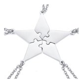 Vriendschapshartje® - 5 Puzzelstukjes rvs - bff ketting voor 5 vrienden - gepersonaliseerd cadeau - inclusief graveren