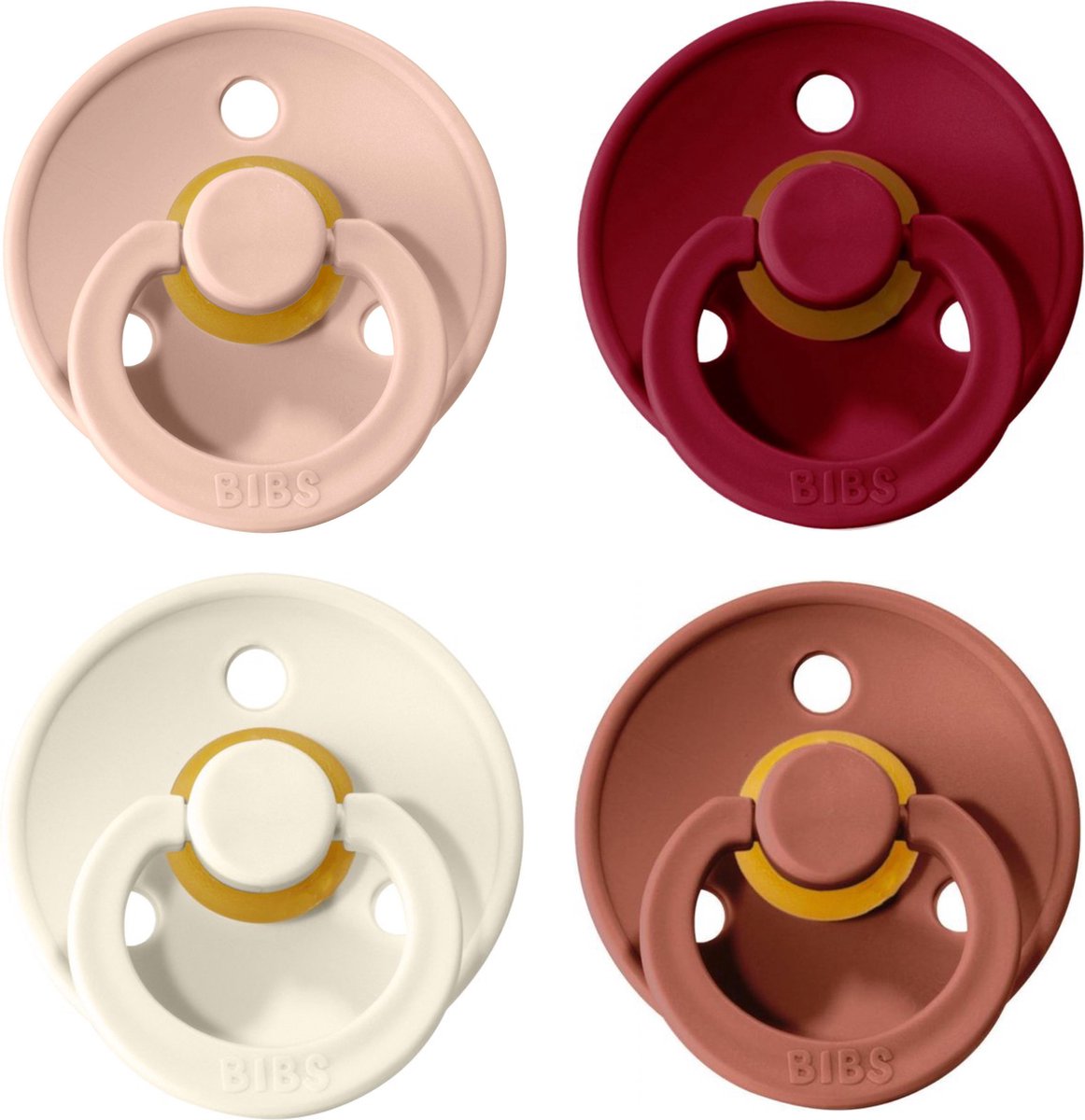 BIBS Fopspenen Bundel 4 Stuks | Maat 3 | 18+ Maanden | Blush, Ruby, Ivory, Woodchuck BIBS Fopspenen Bundel 4 Stuks | Maat 3 | 18+ Maanden | Blush, Ruby, Ivory, Woodchuck