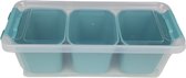 Opbergbak met drie bakjes - Transparant / Turquoise - Kunststof - 28 x 11,5 x 9,5 cm - Rechthoek
