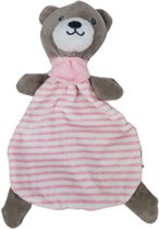 Baby knuffeldoek beertje - Roze / Grijs - Polyester - 25 x 15 cm - Speelgoed - Knuffel - Baby - Cadeau