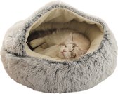 Loft Home Luxe Kattenmand - Pluche Kattenbed - Fluffy Kattenhuis - Poezenmand - Kattenhuisje Binnen - Kattenkussen - Poezenmandje - Grijs