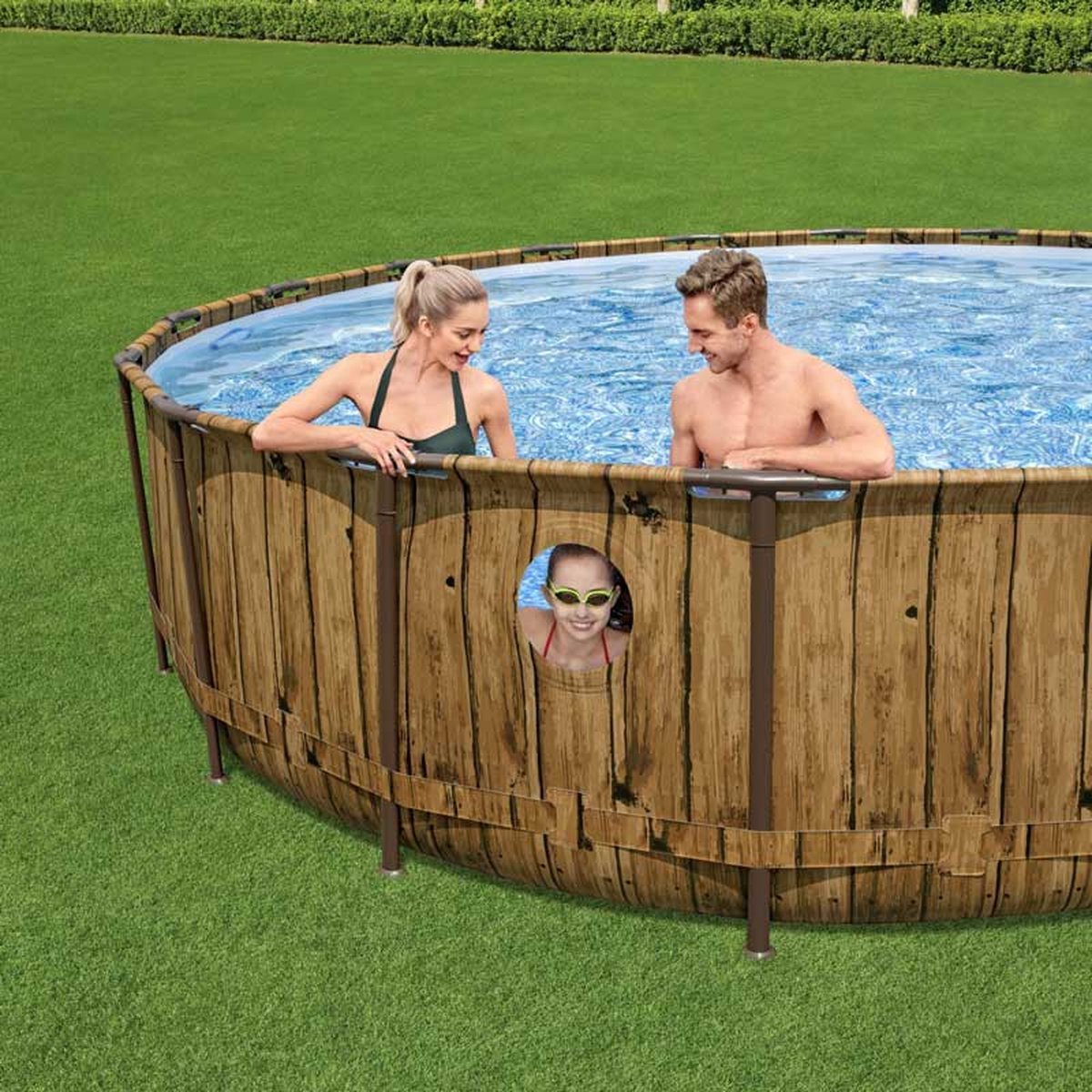 Bestway - Power Steel Swim Vista - Opzetzwembad inclusief filterpomp en accessoires - 488x122 cm - Houtprint - Rond — afbeelding 12