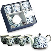 Luxe - Theepot - 6 delig - Japanse theeset - Theepot dubbelwandig -  Theepot met filter - Met 5  - Mokken - Theekopjes - Thee cadeau - Cadeau voor vrouw - Verjaardag - Verjaardag c