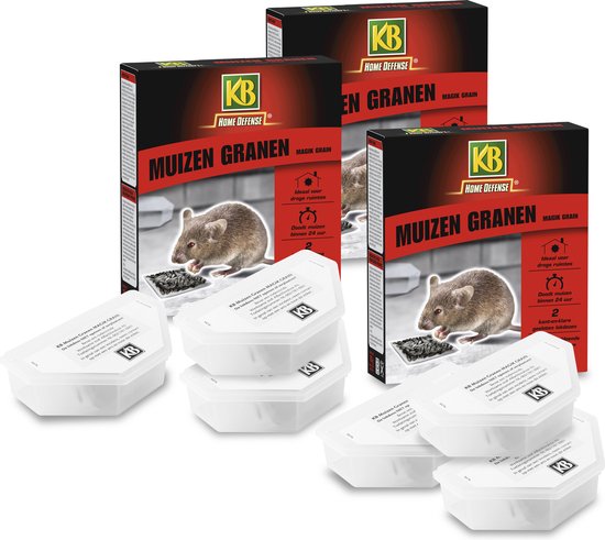 KB Home Defense Muizenlokdoos Magik Grain (granen) - Muizenval - Muizen granen (10g) voldoende voor 70 muizen – 3 x 2 stuks - Muizengif (korrels) - Werkt binnen 24 uur - Voordeelverpakking