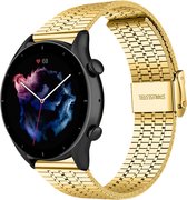 Stalen Smartwatch bandje - Geschikt voor  Amazfit GTR 3 - Pro roestvrij stalen band - goud - GTR 3 & GTR 3 Pro - Strap-it Horlogeband / Polsband / Armband