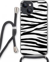 Case Company® - iPhone 13 mini hoesje met Koord - Zebra pattern - Telefoonhoesje met Zwart Koord - Extra Bescherming aan alle Kanten en Over de Schermrand