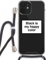 Case Company® - iPhone 12 mini hoesje met Koord - Black is my happy color - Telefoonhoesje met Zwart Koord - Extra Bescherming aan alle Kanten en Over de Schermrand