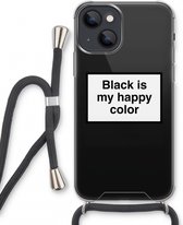 Case Company® - iPhone 13 mini hoesje met Koord - Black is my happy color - Telefoonhoesje met Zwart Koord - Extra Bescherming aan alle Kanten en Over de Schermrand