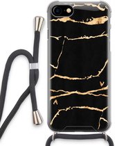 Case Company® - iPhone SE 2020 hoesje met Koord - Gouden marmer - Telefoonhoesje met Zwart Koord - Extra Bescherming aan alle Kanten en Over de Schermrand