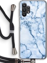 Case Company® - Samsung Galaxy A32 5G hoesje met Koord - Blauw marmer - Telefoonhoesje met Zwart Koord - Bescherming aan alle Kanten en Over de Schermrand