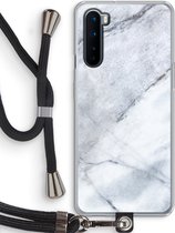 Case Company® - OnePlus Nord hoesje met Koord - Witte marmer - Telefoonhoesje met Zwart Koord - Bescherming aan alle Kanten en Over de Schermrand