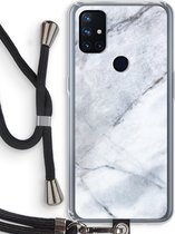 Case Company® - OnePlus Nord N10 5G hoesje met Koord - Witte marmer - Telefoonhoesje met Zwart Koord - Bescherming aan alle Kanten en Over de Schermrand