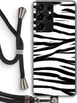 Case Company® - Samsung Galaxy S21 Ultra hoesje met Koord - Zebra pattern - Telefoonhoesje met Zwart Koord - Bescherming aan alle Kanten en Over de Schermrand