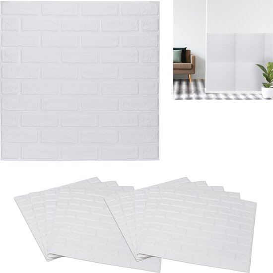Relaxdays wandpaneel bakstenen - set van 10 - wandbekleding - zelfklevend - muurdecoratie - wit