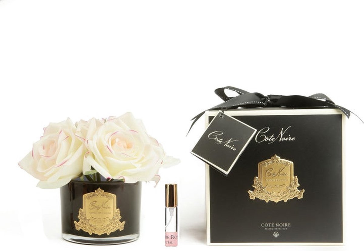 Kunstbloemen boeket 5 rozen Pink Blush – zwarte vaas – Cote Noire (GMRB62) ipv geurstokjes