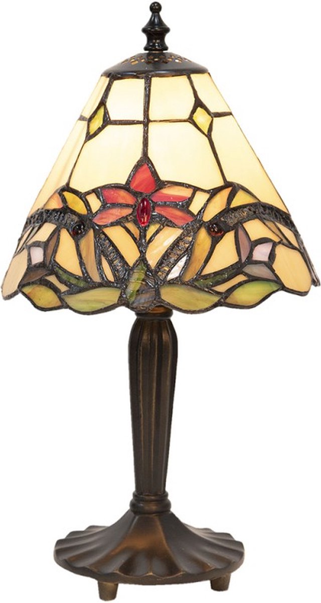 LumiLamp Tiffany Tafellamp Ø 20*36 cm - Meerkleurig Glas in lood Tiffany Bureaulamp - Tiffany Lampen