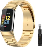 Somstyle Metalen RVS Schakel Band Geschikt Voor Fitbit Charge 5 - Goud