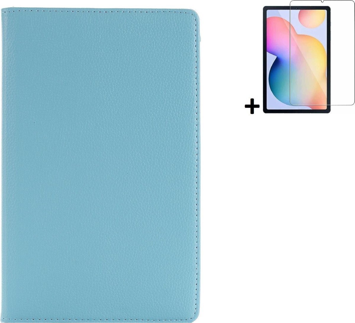 Hoesje Samsung Galaxy Tab S6 Lite - 10.4 inch - Screenprotector Samsung Galaxy Tab S6 Lite - Draaibare Book Case Turquoise + Tempered Glass