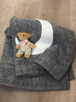 t.f. TAFYY Gebreide Deken - Babydeken - Beertje Knuffel - Grijs - Kraamcadeau - 100x80