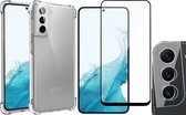 Samsung Galaxy S22 Hoesje - Anti Shock Proof Siliconen Back Cover Case Hoes Transparant - Full Tempered Glass Screenprotector - Camera Lens Protector