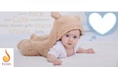 Fiory Baby Wikkeldoek Teddybeer| Inbakerdoek| Slaapzak| zachte vacht| Kinderwagen| Muts en Oortjes| Eerste baby maanden| bruin
