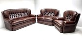 Chesterfield klassiek bankstel NEW CASTLE 3+2+1 zits leder Brown