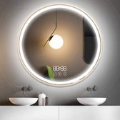 Cindaim LED muur spiegel - badkamer spiegel - ronde wandspiegel 60 cm - anti-test - met verlichting - 3 lichte kleur - 3000K-6400K koud wit -  neutraal -  warm wit - badkamer spiegel met tijd