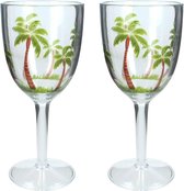 Cactula prachtig beschilderd wijnglas met palmbomen 2 stuks 9 x 9 21 cm