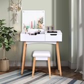 Costway Kaptafel Make-uptafel met vierkante opklapbare spiegel en gestoffeerde kruk