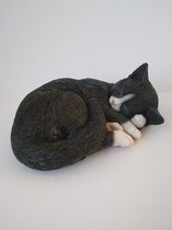 Katten beelden slapende zwarte kat van H&H Collections voor binnen of buiten  12x28x20 cm