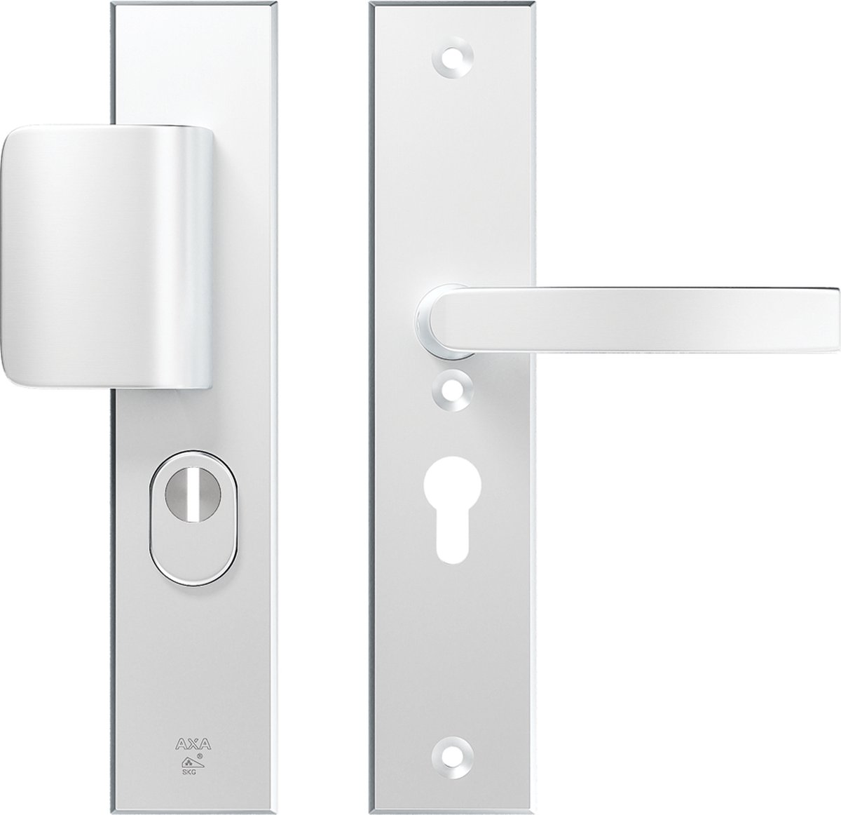 AXA Veiligheidsbeslag (Edge Plus) Aluminium glad: Duwer-Kruk (model D-duwer/Blok) PC55 met kerntrekbeveiliging SKG***