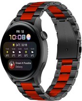 Stalen Smartwatch bandje - Geschikt voor  Huawei Watch 3 - Pro stalen band - zwart/rood - Strap-it Horlogeband / Polsband / Armband